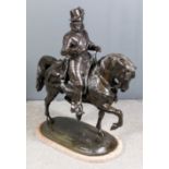 A late 19th/early 20th Century Continental school - Large brown patinated bronze equestrian figure