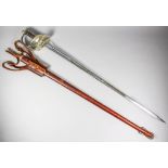 A George V army officer's dress sword, the 32ins bright steel blade etched with floral work and