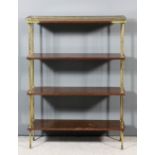 A mahogany and gilt brass four-tier rectangular etagere with pierced brass gallery to top, on turned