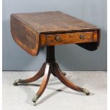 A George III mahogany Pembroke supper table, the top inlaid with stringings and wide bandings,