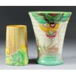 A Clarice Cliff "Bizarre" pottery vase (shape No. 602), painted with "Aurea" pattern, 6.75ins