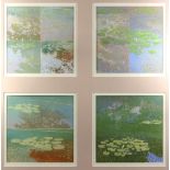 ***John Titchell (1928-1998) - Four watercolour and gouache paintings - Study of lily pads on a