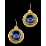 A pair of modern 18ct gold mounted and rock crystal drop earrings (for pierced ears), set with a