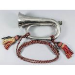 A plated bugle by Potter of London, inscribed - "Commanding Officers Bugler" and a First Battalion