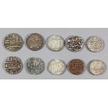 A collection of ten Indian silver rupees (Jaisalmir, Jaipur, Indore, Jat, Jodhpur, Kishangar and