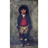 Sophie Bendelari (19th Century) - Oil painting - Full length portrait of young boy wearing red