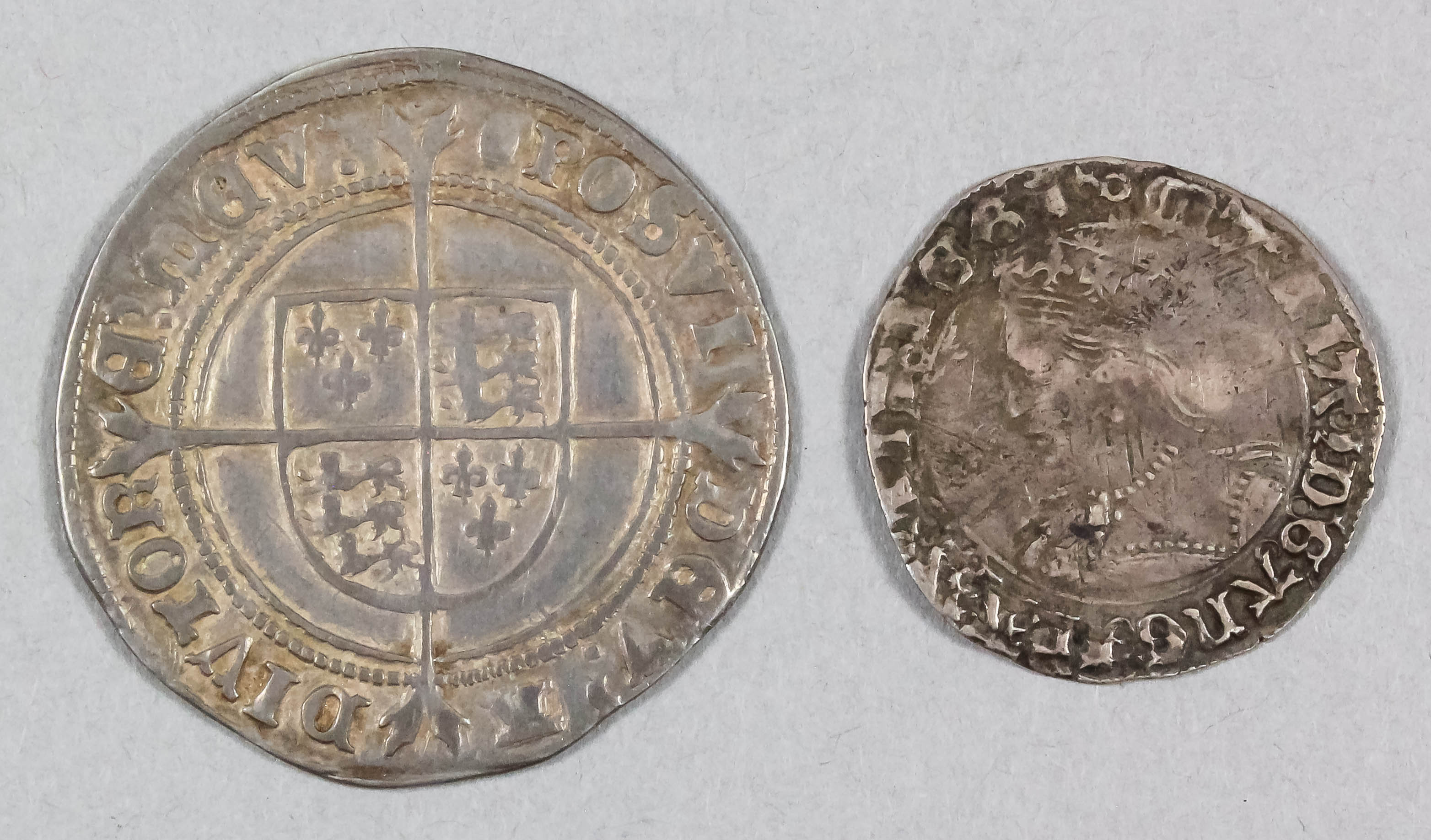 An Edward VI (1547-1553) hammered silver shilling, 32mm diameter (weight 6.2 grammes), and a Queen
