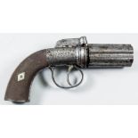 A 19th Century .36 calibre "pepperbox" six barrelled pistol by T.J.Wilkins of Banbury, the 3ins case