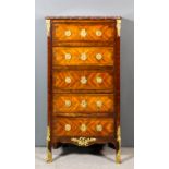 A 19th Century French kingwood, rosewood and gilt brass mounted floral chest with heavy red veined