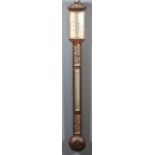 A Victorian rosewood and mother-of-pearl inlaid stick barometer with silver scale and vernier,
