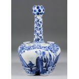 A Chinese blue and white porcelain quintel tulip vase, painted with female figures on a terrace