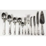 A plated Kings pattern table service mostly for twelve place settings, comprising - fourteen table