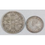 Queen Anne (1702-1714) - Half crown 1708 and shilling 1703 (Vigo), (fair/fine)