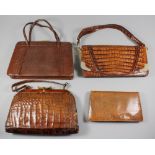 A small collection of 20th Century leather handbags, including - a Mappin & Webb brown lizard