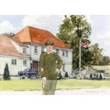 ***Ken Howard (born 1932) - Watercolour - "Regimental Headquarter Troop 94 Locating Regiment RA",