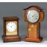 A small 19th Century rosewood cased mantel timepiece, the 2.75ins diameter white enamel dial with