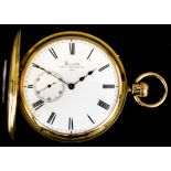 A Victorian 18ct gold half hunting cased keyless pocket watch made by Adolph Nicole for Arnold &