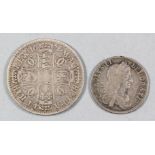 Charles II (1660-1685) - Half crown 1671 and shilling 1663, (fair/fine)