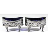 A pair of George III silver ovoid salts of Neo-Classical design with moulded rims, pierced and