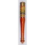 A George III turned mahogany baluster tipstaff, painted with "GIIIR" and lion over crown above royal