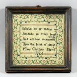 Two George IV small needlework samplers, each worked with a four line verse by Mary Chatters,