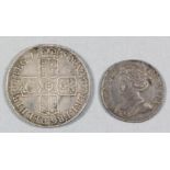 Queen Anne (1702-1714) - Half crown 1708 (mint mark "E") and shilling 1712