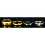 A 22ct gold wedding band (size L - weight 4.5 grammes), an 18ct gold wedding band (size O - weight 5