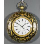 A 19th Century French green japanned metal and gilt decorated circular dial wall clock by Grange &