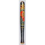 A Georgian turned wood truncheon, painted with crown over royal coat of arms within garter and "