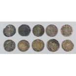 Ten Henry III (1216-1272) hammered silver long cross pennies, various varieties, approximately 17-