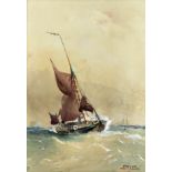 B. Moore (19th Century) - Watercolour - Fishing boat in a choppy sea, 14ins, signed and inscribed '
