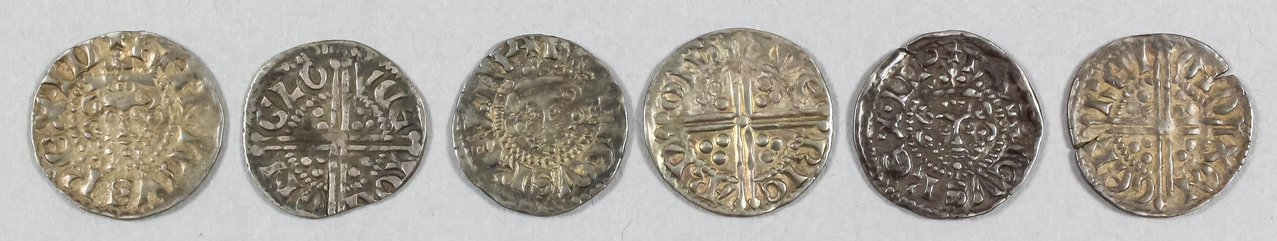 Six Henry III (1216-1272) hammered silver long cross pennies (Bristol, Northampton, Dublin,