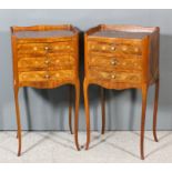 A pair of French kingwood and marquetry rectangular tray top beside chest quarter veneered top and