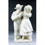A late 19th Century Italian carved alabaster group of a distressed young lady being comforted by a