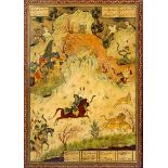 Rohani (19th Century) - Pair of paintings - Both showing the Persian hero Rostain hunting, panels