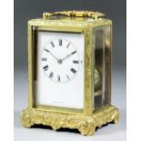 A 19th Century carriage clock by Jules of Paris, No. 192, the white enamel dial with Roman numerals,