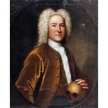 18th Century English school - Oil painting - Half length portrait of a gentleman wearing white wig