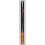 A Victorian turned hardwood truncheon painted with "CS", on black ground, with ribbed handle,