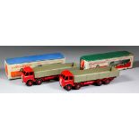 Two Dinky Supertoys diecast Foden diesel eight wheel wagon, No. 501 (first type), red cab, chassis