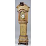 An unusual miniature Dutch style longcase clock, the 1.5ins diameter enamel watch dial with Roman