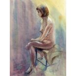 ***Liz Relfe (born 1943) - Watercolour - "Dreaming", 15.75ins x 12ins - Two pastels - "Reclining