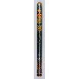 A Victorian turned wood truncheon, painted with lion passant guardant over crown over "VR", over "I"