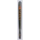 A Victorian turned wood truncheon, painted with crown over "V.R.W.Y.A. April the tenth 1848", on a