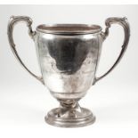 "Section Cup" - A George V silver two-handled cup with moulded rim, leaf capped and moulded handles,