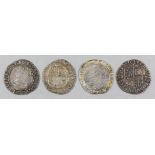 Four Charles I (1625-1649) shillings, mint marks Lis (1625), Plume (1630-1631), Plume (1630-1631)