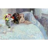 John Frederick Lawrence (20th Century British) - Oil painting - "Siesta", board 16.5ins x 24ins,