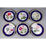 Six early 19th Century Chamberlain's Worcester porcelain plates, the centres decorated in coloured