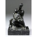 Vivien Rhys Pryce (born 1937) - Dark green patinated bronze group - "Mother and child", 4.5ins