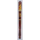 A Victorian turned rosewood truncheon painted with crown over "VR" cypher over "Partick", with