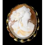 A 9ct gold mounted cameo suite, comprising - oval brooch carved with the profile bust of a young